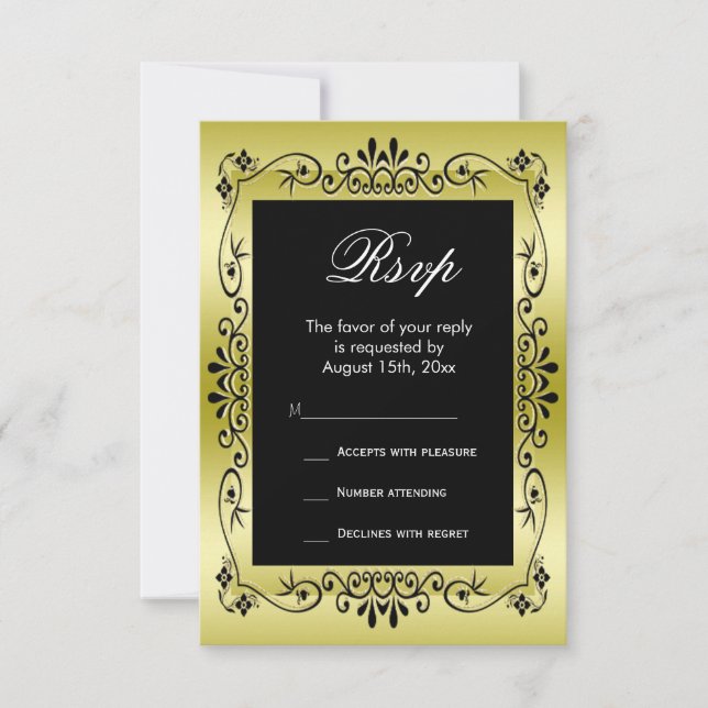 Romantic Gold Decorative Framed 50th Wedding RSVP (Front)