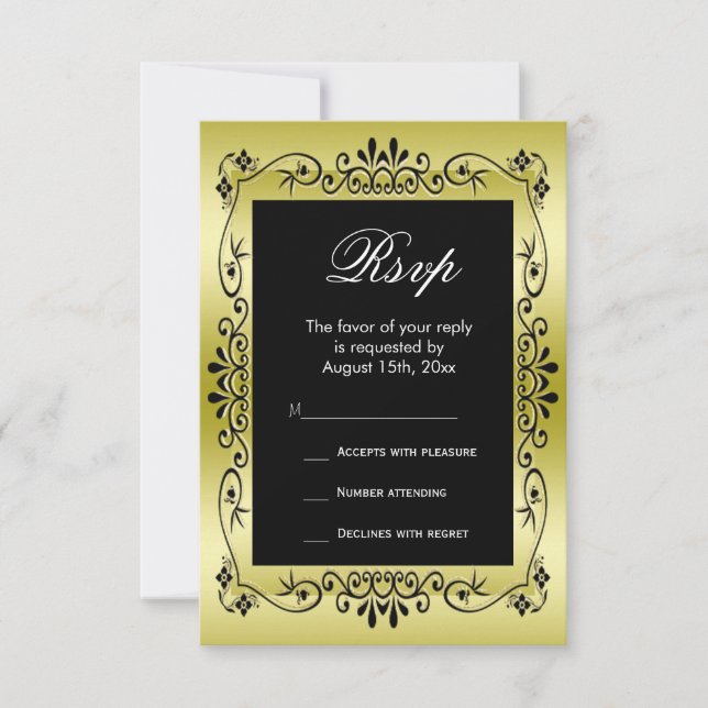 Romantic Gold Decorative Framed 50th Wedding RSVP (Front)