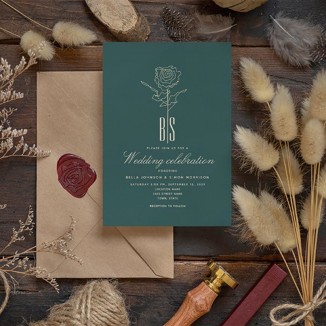 Romantic Gold Emerald Green Wedding Invitation (Creator Uploaded)