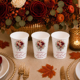 Romantic gold eucalyptus fall bridal shower paper cups