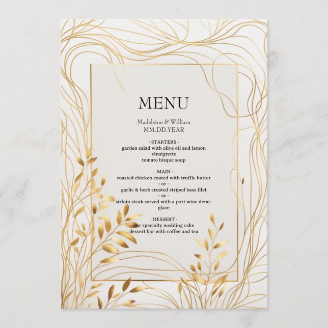 Romantic Gold & Eucalyptus Wedding  Menu (Front)
