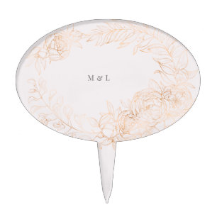romantic gold floral monogram wedding cake pick