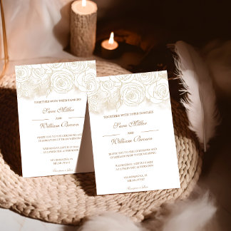 Romantic Gold Floral Rose Modern Wedding Invitation