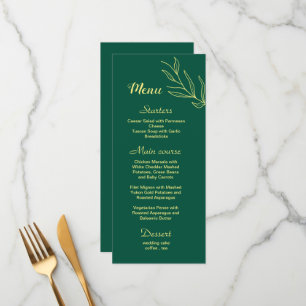 Romantic gold flower emerald green wedding menu
