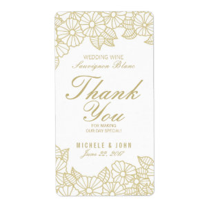 Romantic Gold Flowers Wedding Wine Custom Label