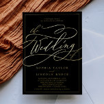 Romantic Gold Foil | Black Frame Wedding<br><div class="desc">This romantic gold foil black frame wedding invitation is perfect for a simple wedding. The modern classic design features fancy swirls and whimsical flourishes with gorgeous elegant hand lettered gold foil stamped typography and a formal foil frame on a black background.</div>