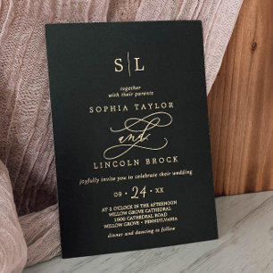 Romantic Gold Foil   Black Monogram Wedding