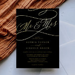 Romantic Gold Foil | Black Mr & Mrs Wedding<br><div class="desc">This romantic gold foil black Mr and Mrs wedding foil invitation is perfect for a simple wedding. The modern classic design features fancy swirls and whimsical flourishes with gorgeous elegant hand lettered gold foil pressed typography on a black background.</div>