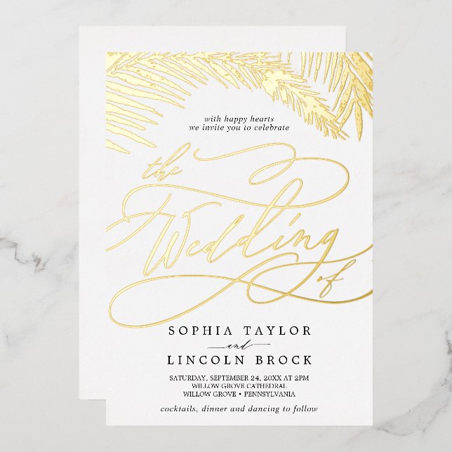 Romantic Gold Foil | Black Palm All In One Wedding (Front/Back)