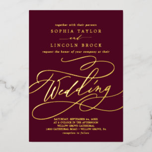 Romantic Gold Foil Burgundy Flourish Wedding