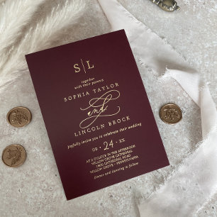 Romantic Gold Foil Burgundy Monogram Wedding