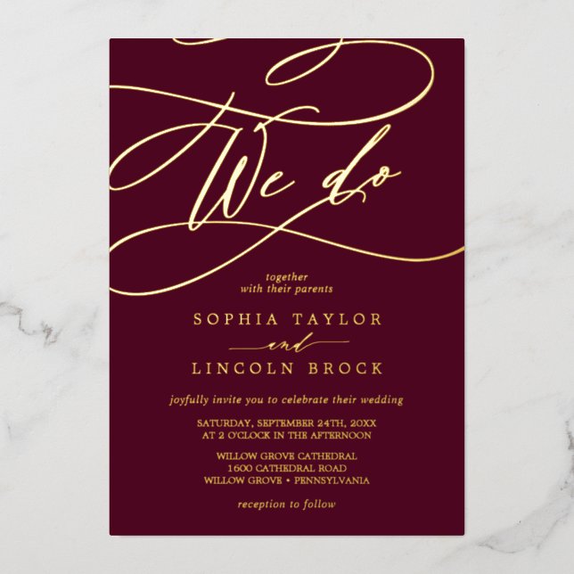 Romantic Gold Foil | Burgundy We Do Wedding (Front)