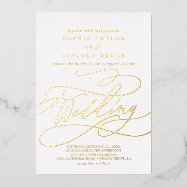Romantic Gold Foil Calligraphy | Flourish Wedding (Front)