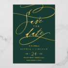 Romantic Gold Foil Calligraphy Green Save The Date