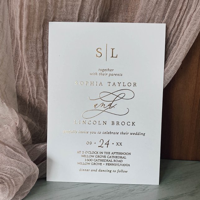 Romantic Gold Foil Calligraphy Monogram Wedding (Creator Uploaded)