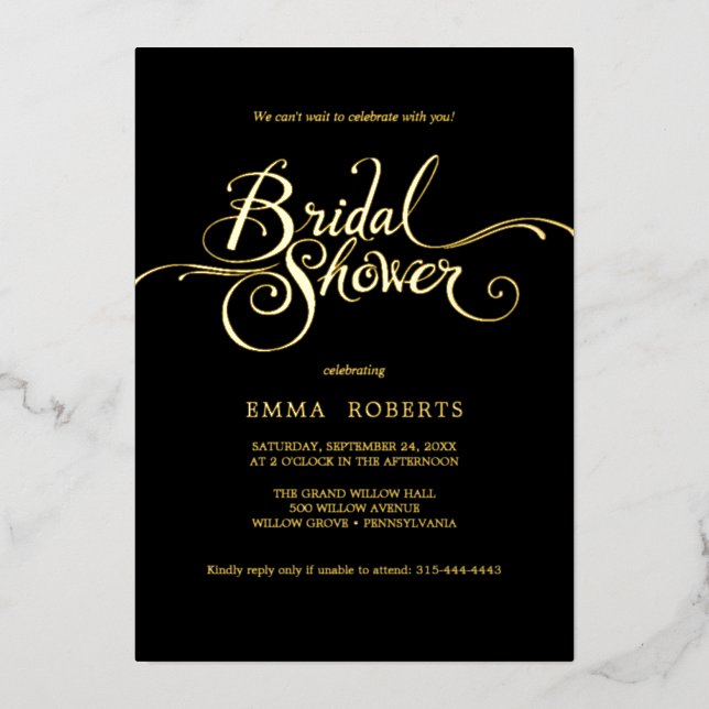 Romantic Gold Foil & Emerald Bridal Shower  (Front)