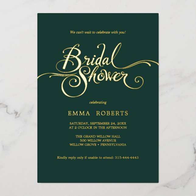Romantic Gold Foil & Emerald Bridal Shower  (Front)