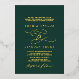 Romantic Gold Foil Emerald Flourish Formal Wedding