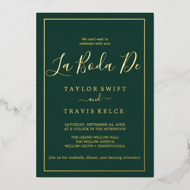 Romantic Gold Foil | Emerald Frame La Boda De  (Front)