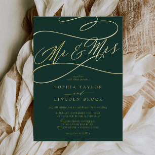 Romantic Gold Foil Emerald Mr & Mrs Wedding