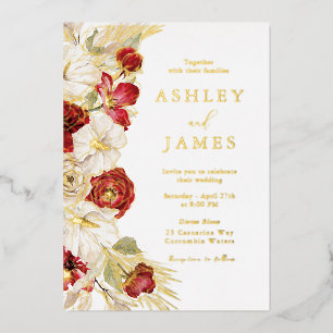 Romantic Gold Foil Floral Red Roses Wedding