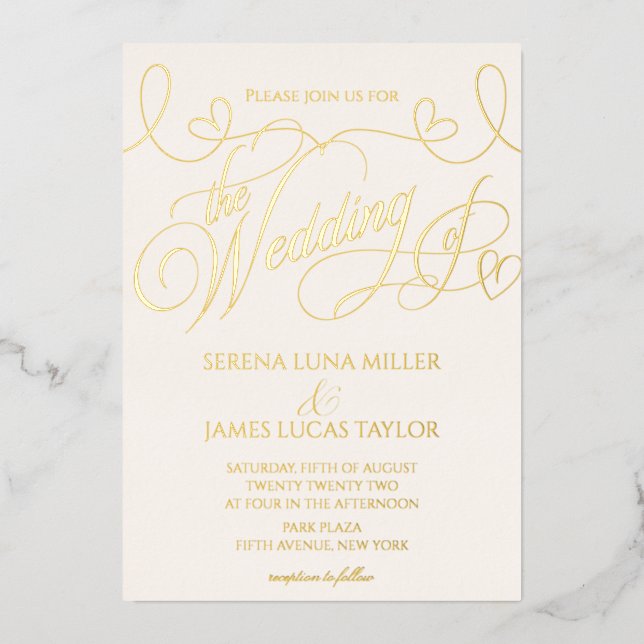 Romantic Gold Foil Flourish Calligraphy Wedding (Front)