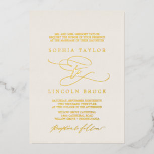 Romantic Gold Foil Ivory Flourish Formal Wedding