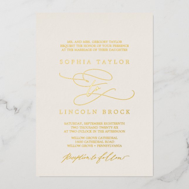 Romantic Gold Foil | Ivory Flourish Formal Wedding (Front)