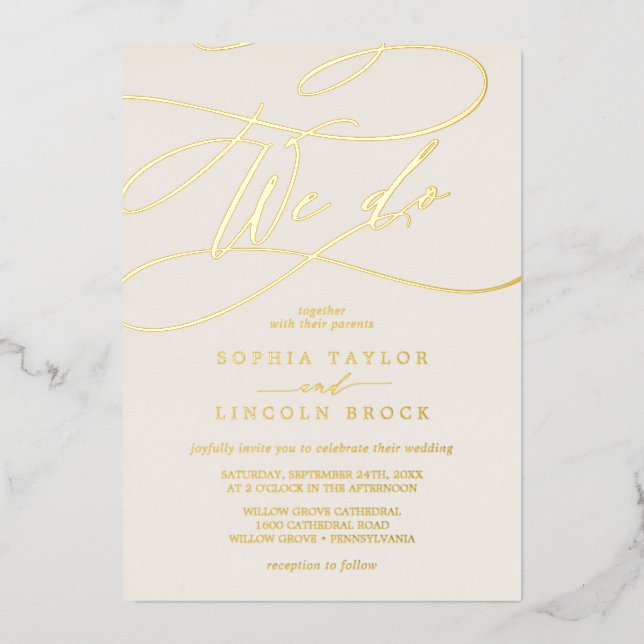 Romantic Gold Foil | Ivory Flourish We Do Wedding (Front)