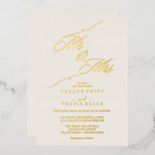 Romantic Gold Foil Ivory Mr & Mrs Wedding