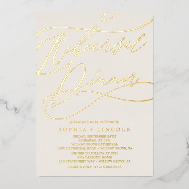 Romantic Gold Foil | Ivory Rehearsal Dinner (Front)