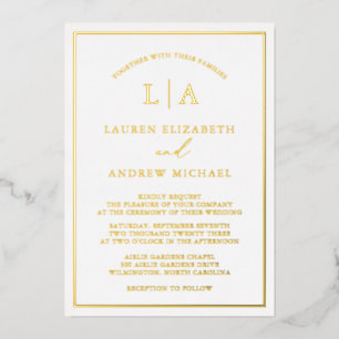 Romantic Gold Foil Monogram Border Wedding