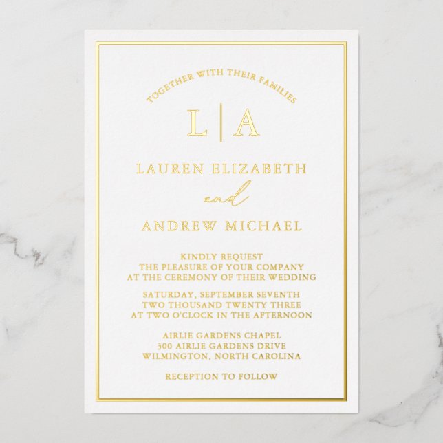 Romantic Gold Foil Monogram Border Wedding (Front)