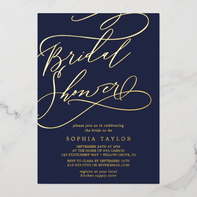 Romantic Gold Foil | Navy Blue Bridal Shower (Front)
