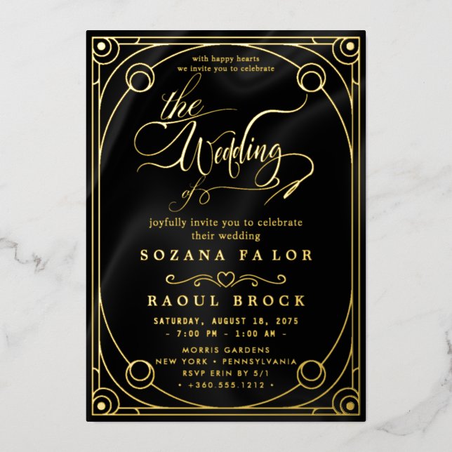 Romantic Gold Foil | Navy Blue Frame Wedding (Front)