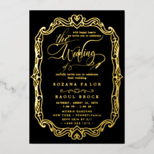 Romantic Gold Foil   Navy Blue Frame Wedding