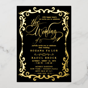 Romantic Gold Foil   Navy Blue Frame Wedding