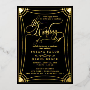 Romantic Gold Foil   Navy Blue Frame Wedding