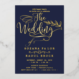 Romantic Gold Foil   Navy Blue Frame Wedding