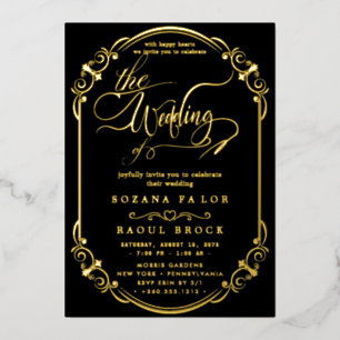 Romantic Gold Foil   Navy Blue Frame Wedding