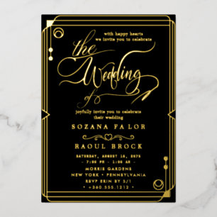 Romantic Gold Foil   Navy Blue Frame Wedding