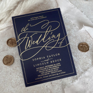 Romantic Gold Foil   Navy Blue Frame Wedding