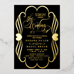 Romantic Gold Foil   Navy Blue Frame Wedding