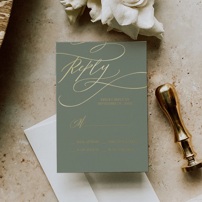 Romantic Gold Foil | Sage Green Children RSVP Card (Creator Uploaded)