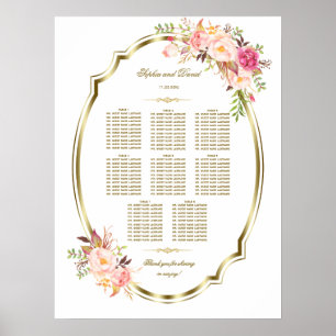 Romantic Gold Frame Blush Floral Seating Chart
