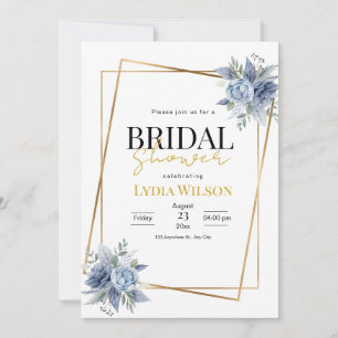 Romantic Gold Frame Floral Bridal Shower minimal Invitation