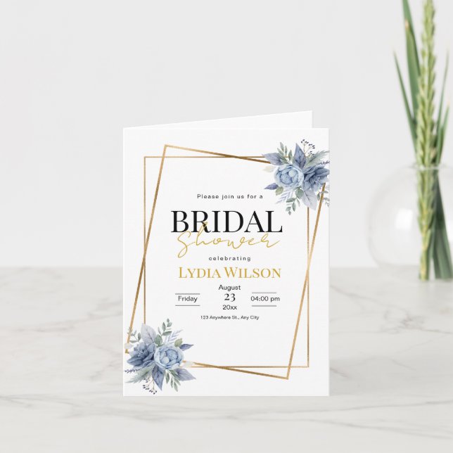 Romantic Gold Frame Floral Bridal Shower minimal Invitation (Front)