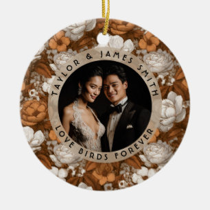 Romantic Gold Gardenias Aesthetic Rustic Wedding Ceramic Tree Decoration