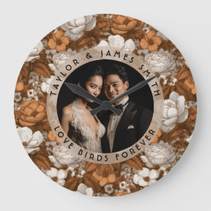 Romantic Gold Gardenias Petal Boho Wedding Large Clock