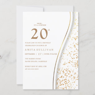 Romantic Gold Glitter Twenty 20th White Birthday Invitation